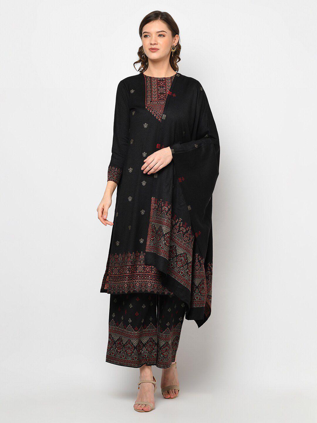 safaa women black ethnic motifs woven designed unstitched dress material