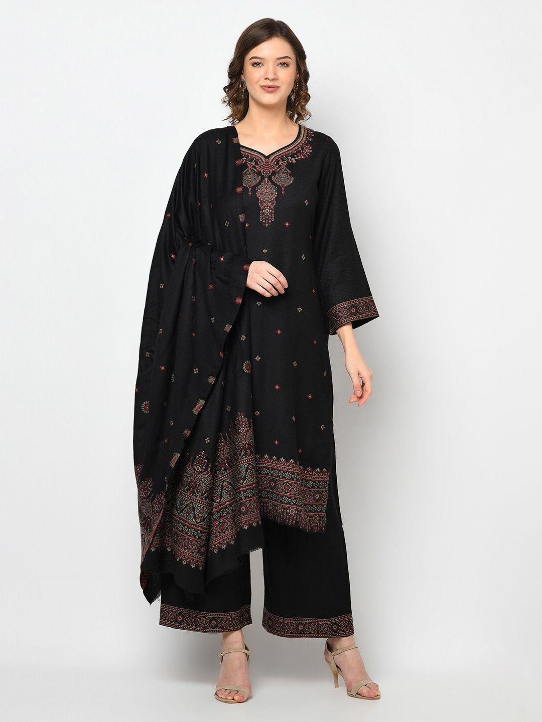 safaa women black ethnic motifs woven designed unstitched dress material