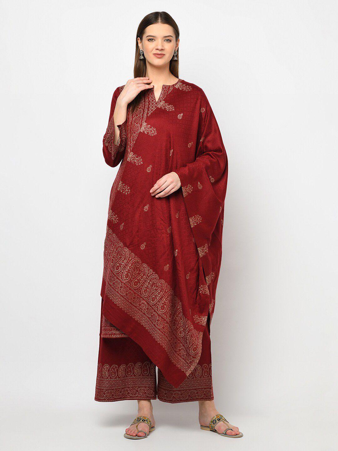 safaa maroon & gold-toned viscose rayon unstitched dress material