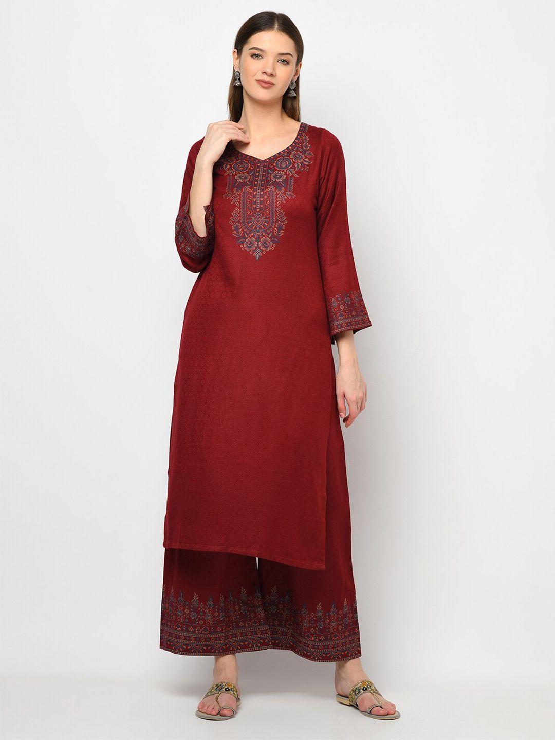 safaa maroon & blue viscose rayon unstitched dress material