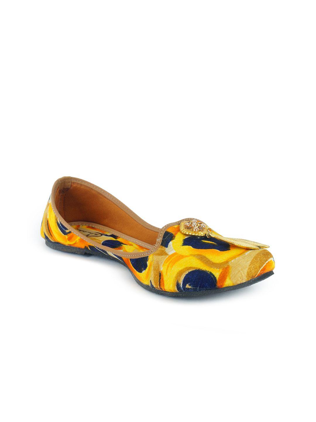 the desi dulhan women yellow printed ethnic ballerinas flats