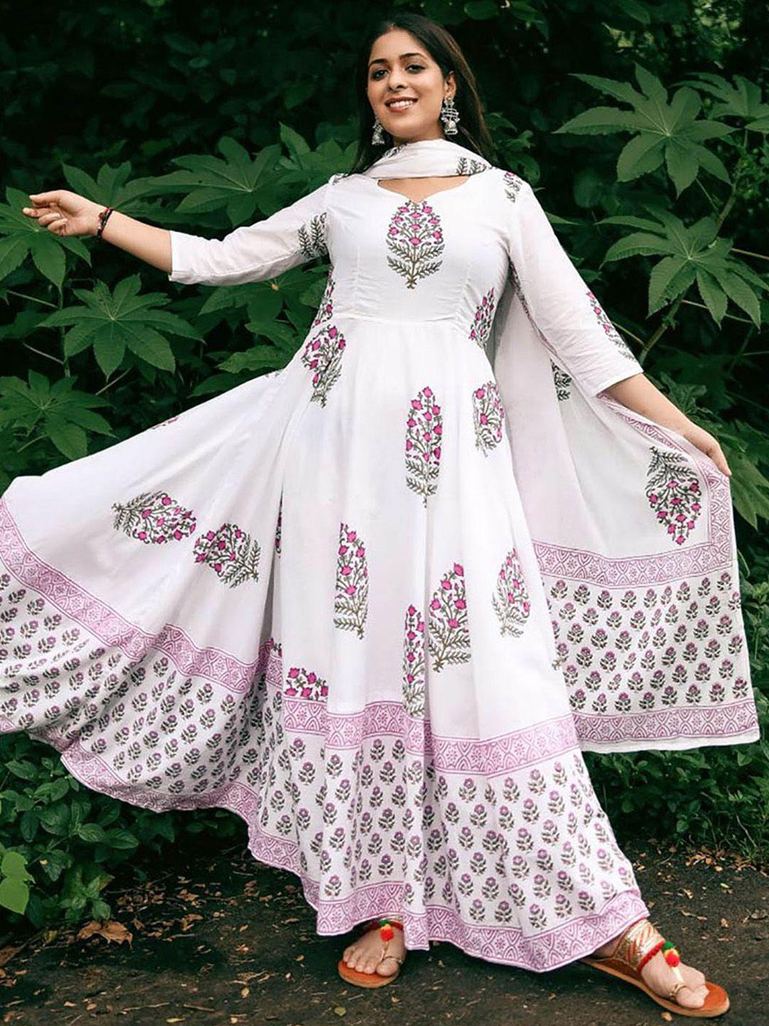 lavanya the label women white printed regular pure cotton kurta with trousers & dupatta