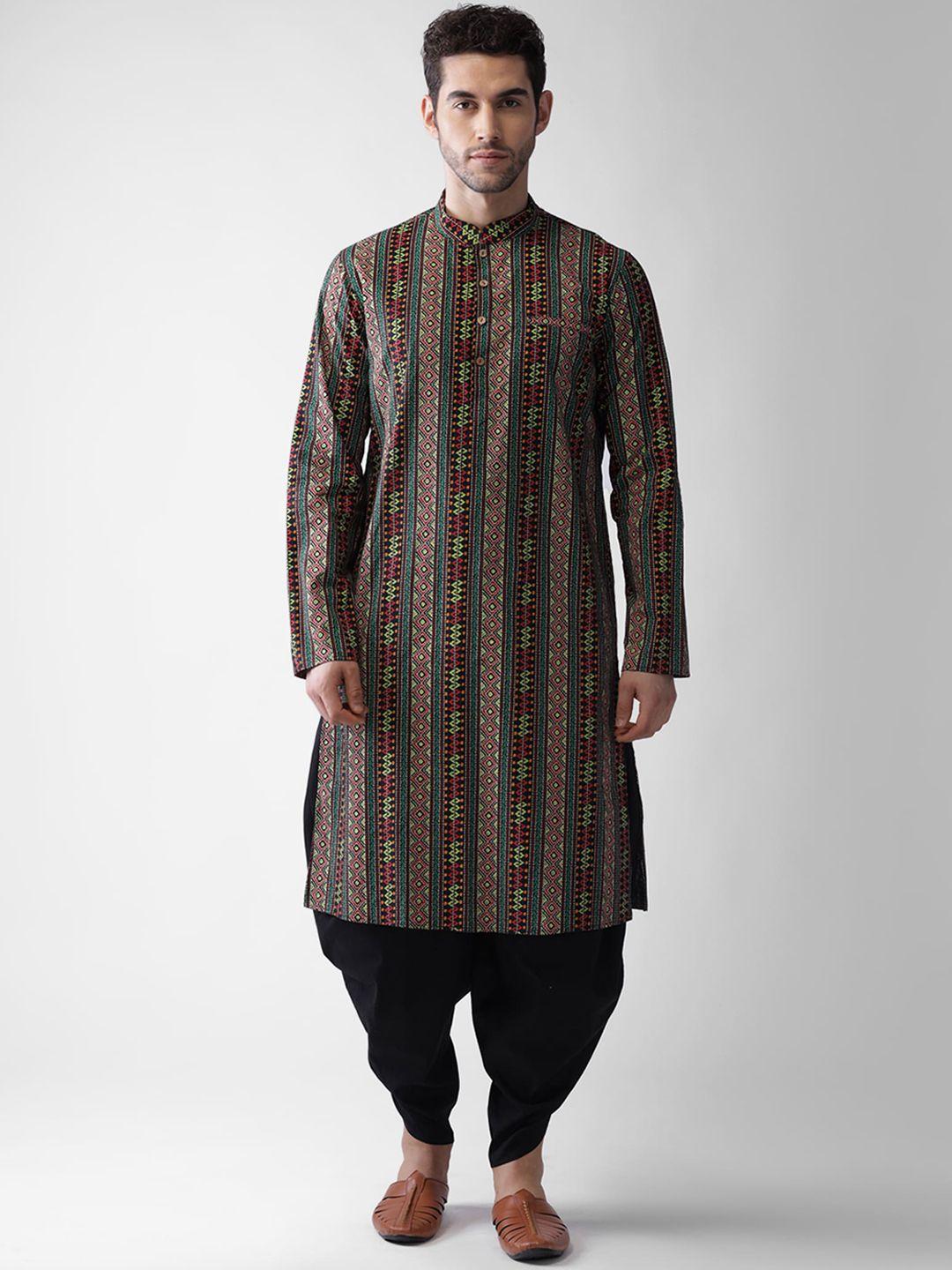 kisah men multicoloured geometric printed cotton kurta