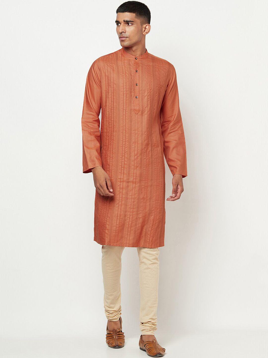 fabindia men orange striped thread work kurta