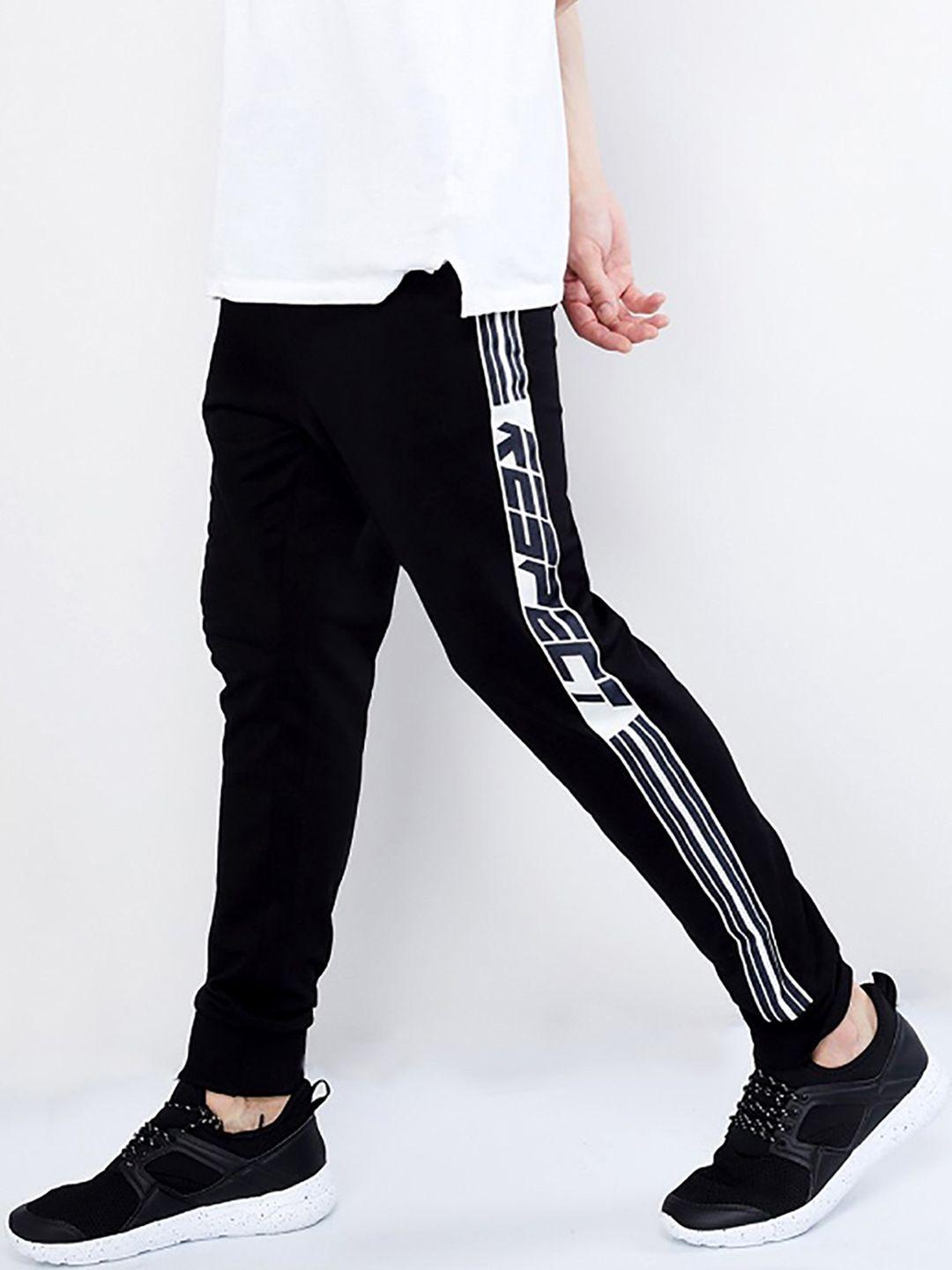 maniac men black & white cotton colourblocked joggers