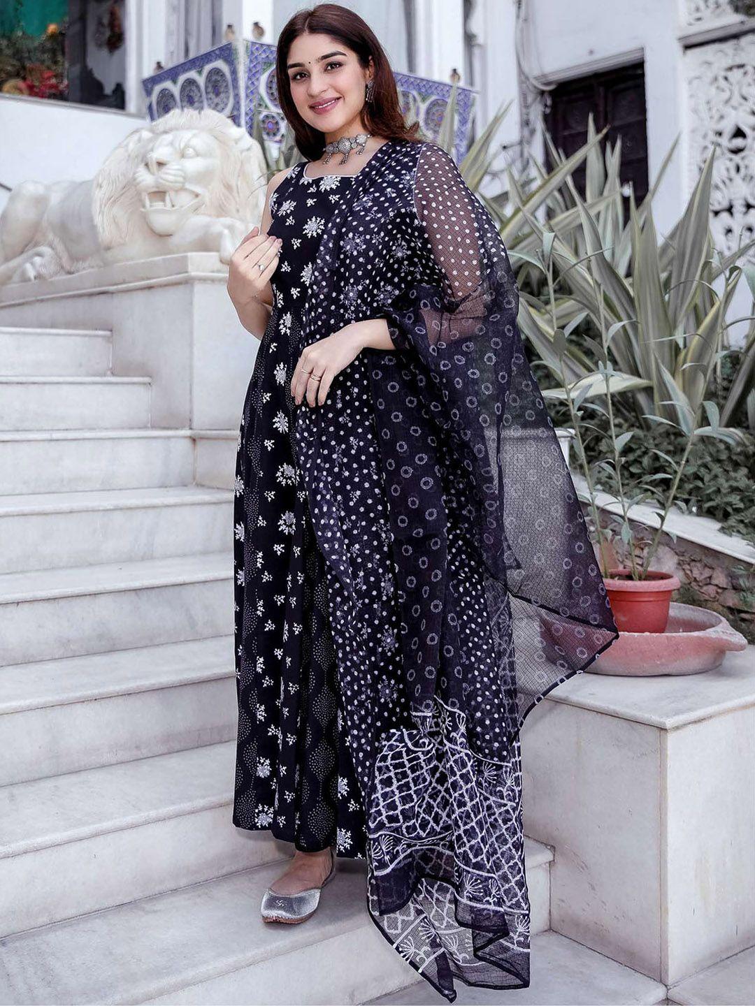 lavanya the label ethnic motifs printed pleated pure cotton kurta with trousers & dupatta