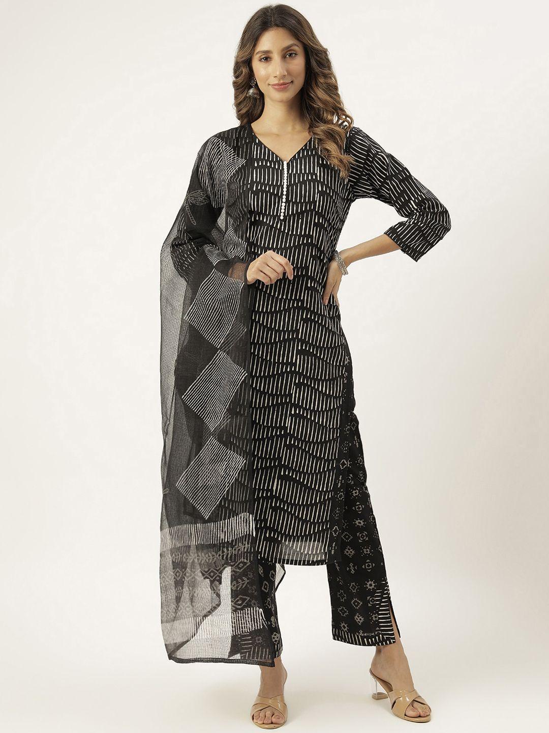 lavanya the label women black bandhani pure cotton kurti with trousers & with dupatta