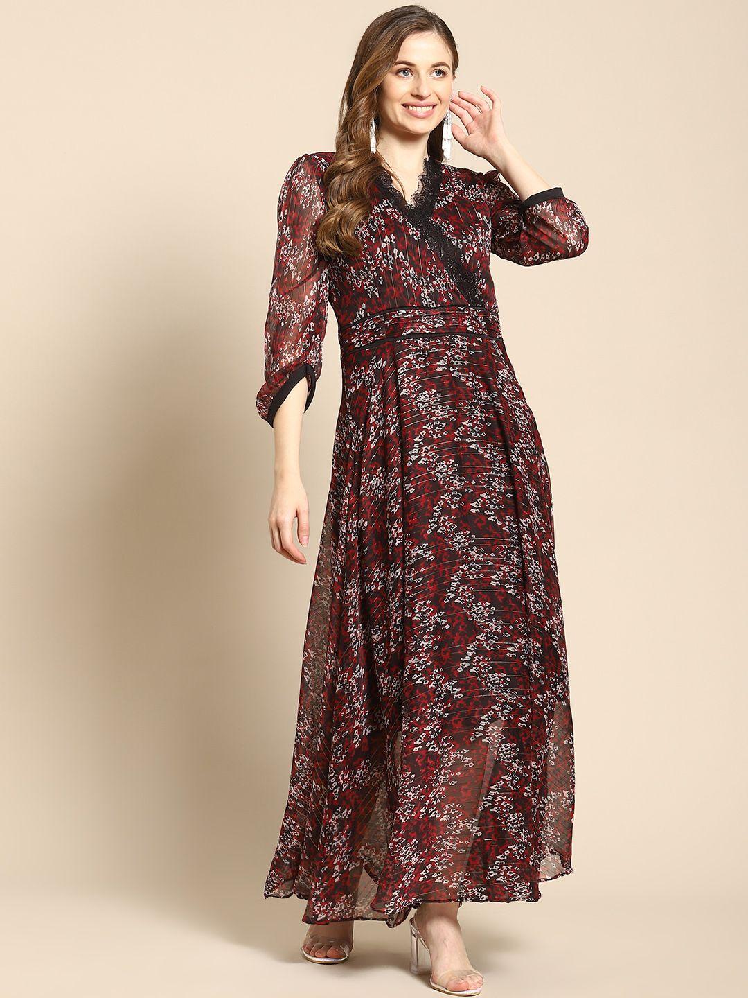 woowzerz black & maroon chiffon maxi dress