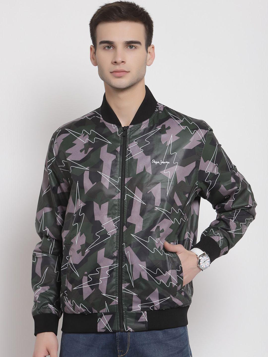 pepe jeans men multicoloured camouflage lightweight bomber jacket