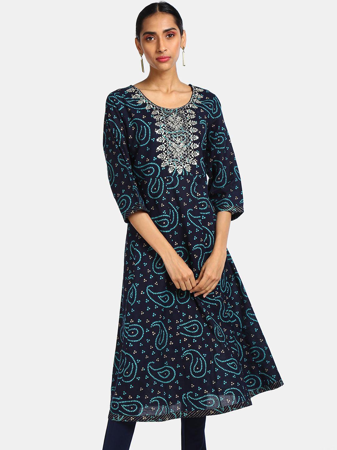 anahi women blue paisley printed kurta