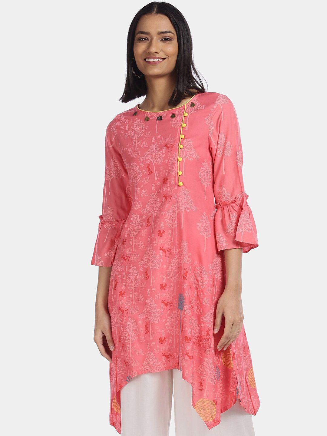 karigari women pink & white floral print kurta