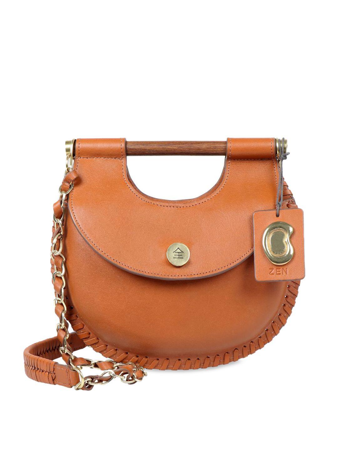 hidesign orange leather half moon handheld bag