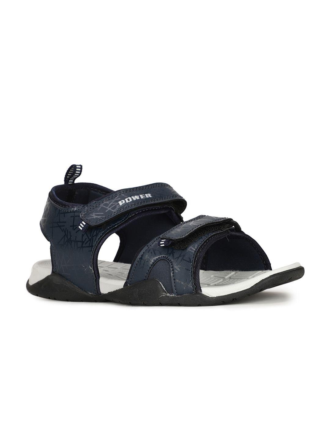 power men navy blue & white printed sports sandals