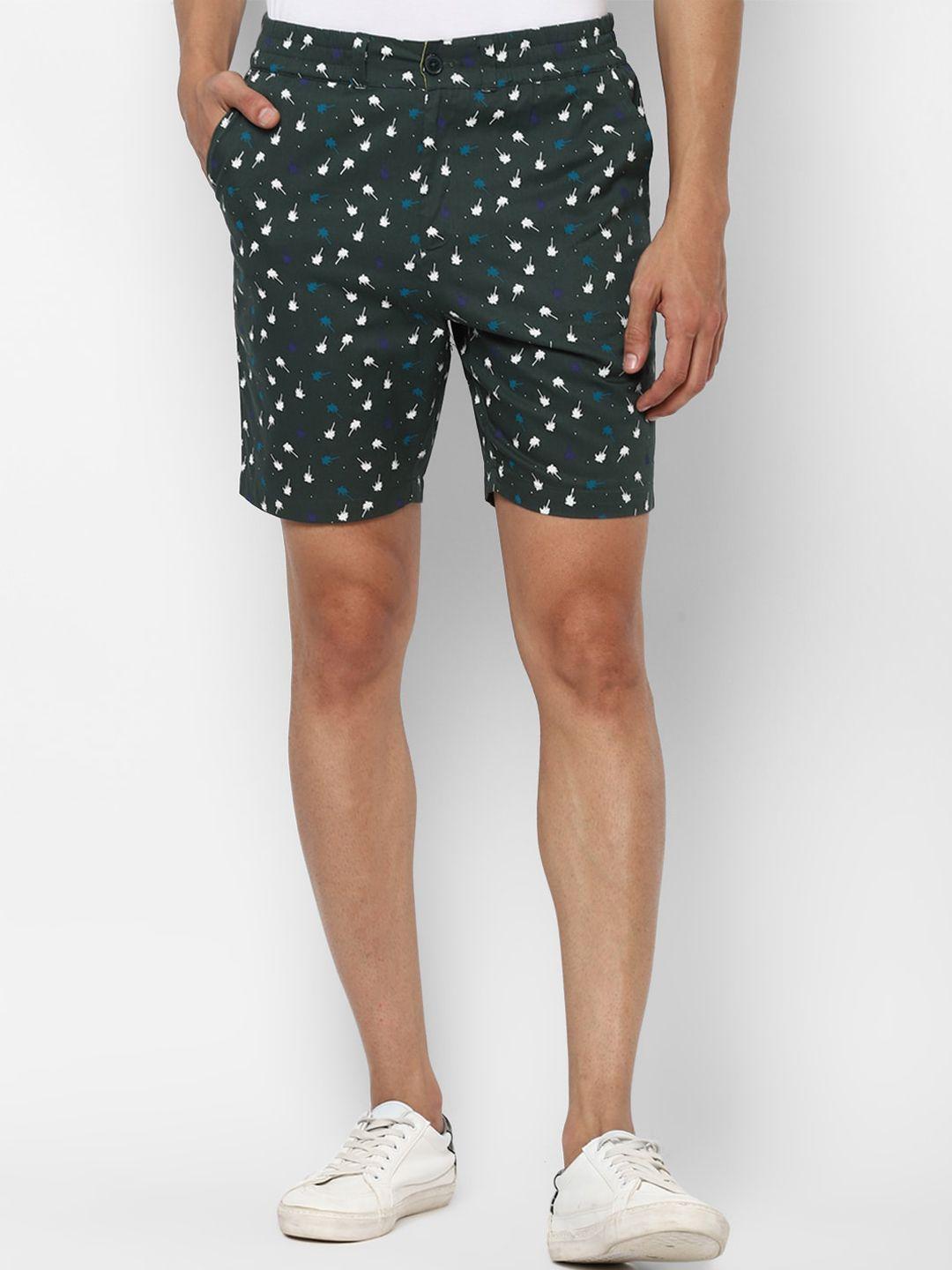 forever 21 men green printed regular shorts