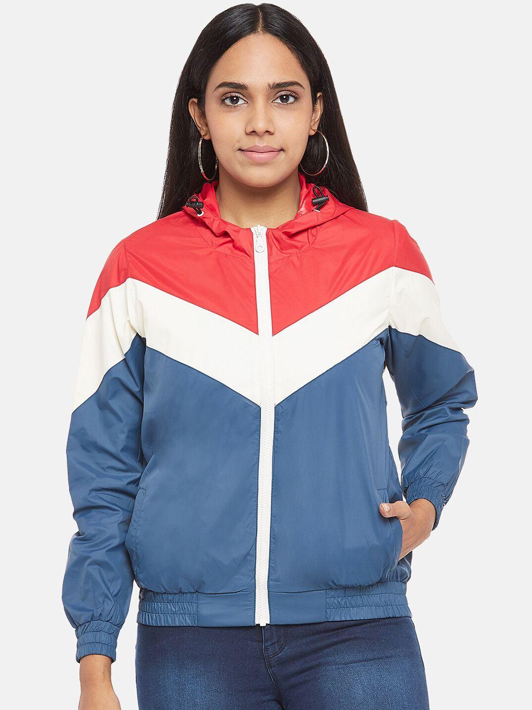 people women blue & red colourblocked sporty jacket