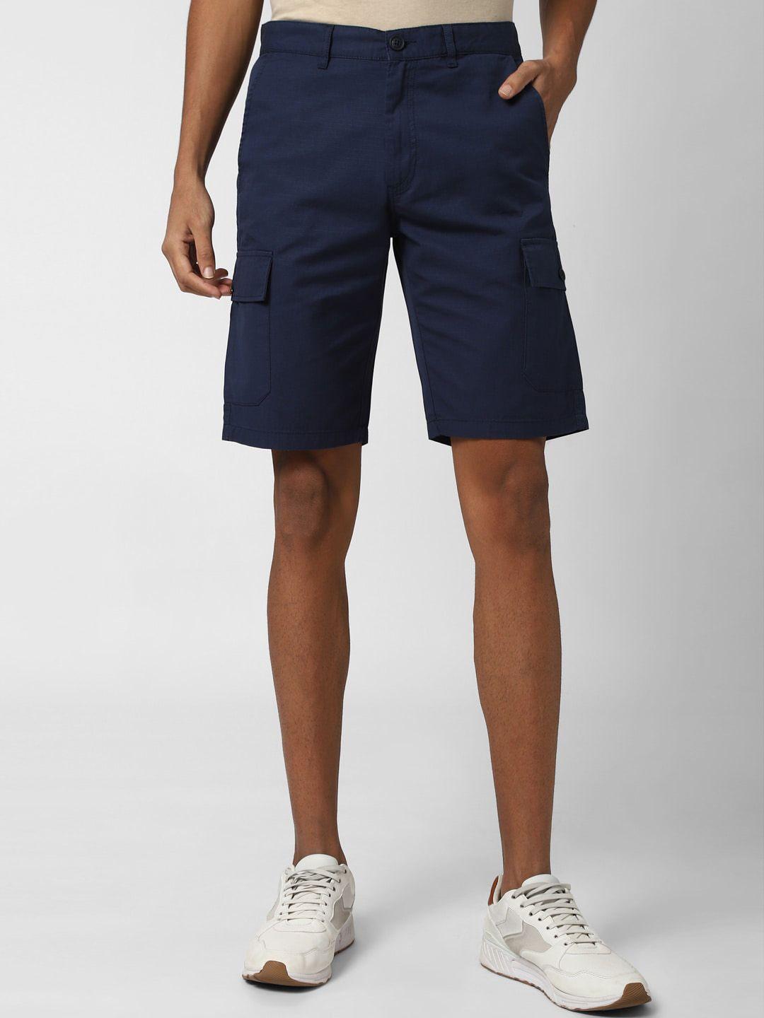 peter england casuals men navy blue cargo shorts