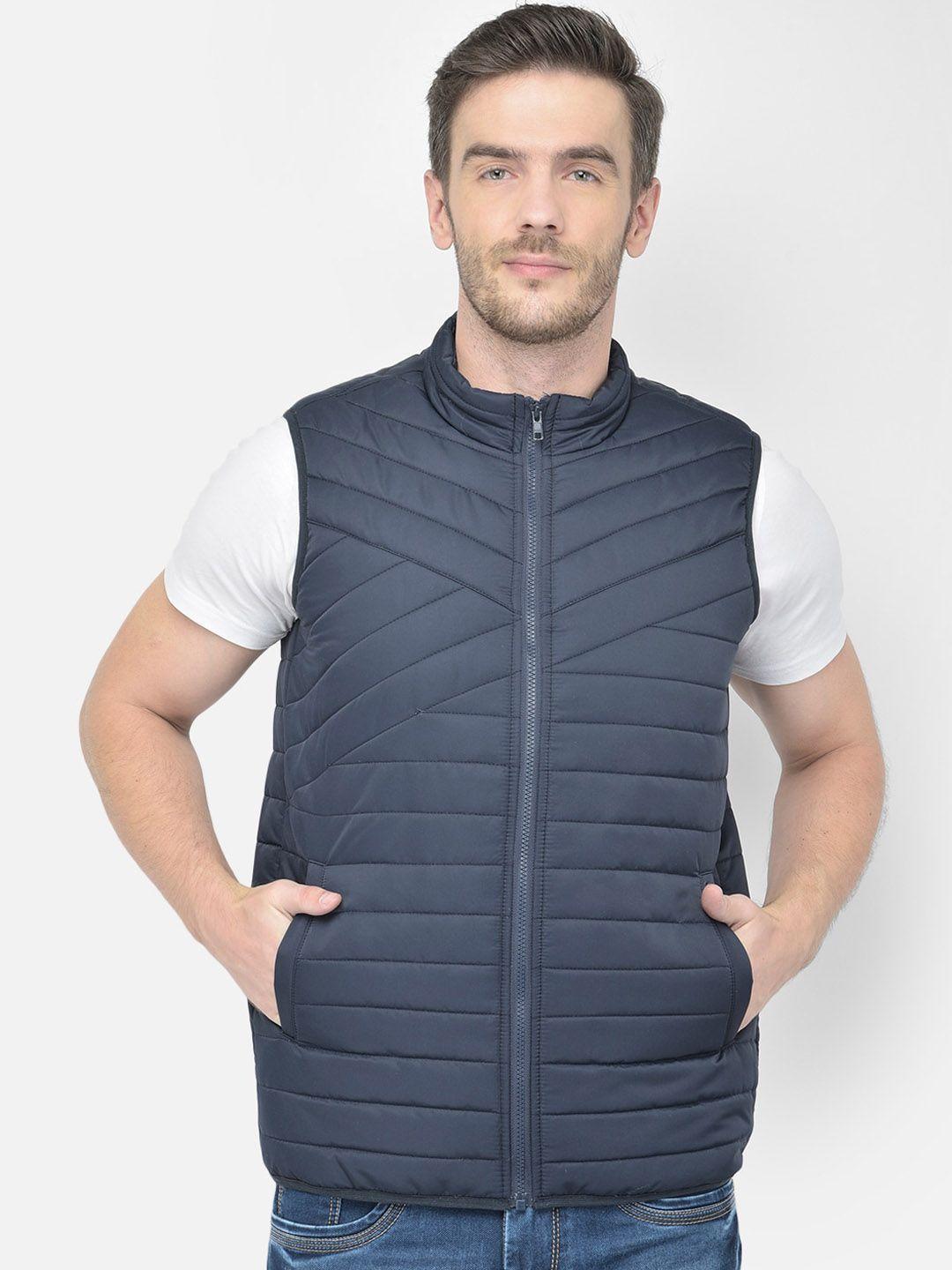 canary london men navy blue solid puffer jacket