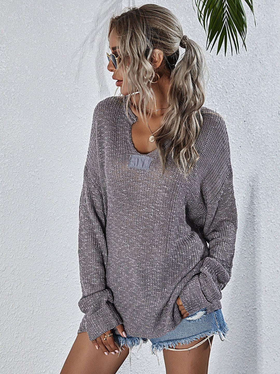 urbanic women grey acrylic fiber solid pullover