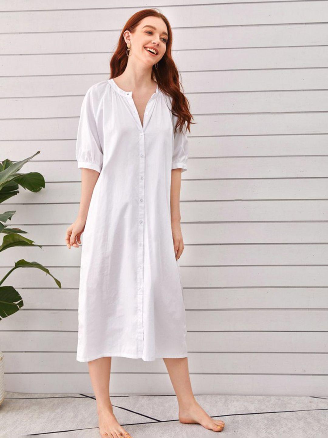 urbanic white solid mandarin collar nightdress