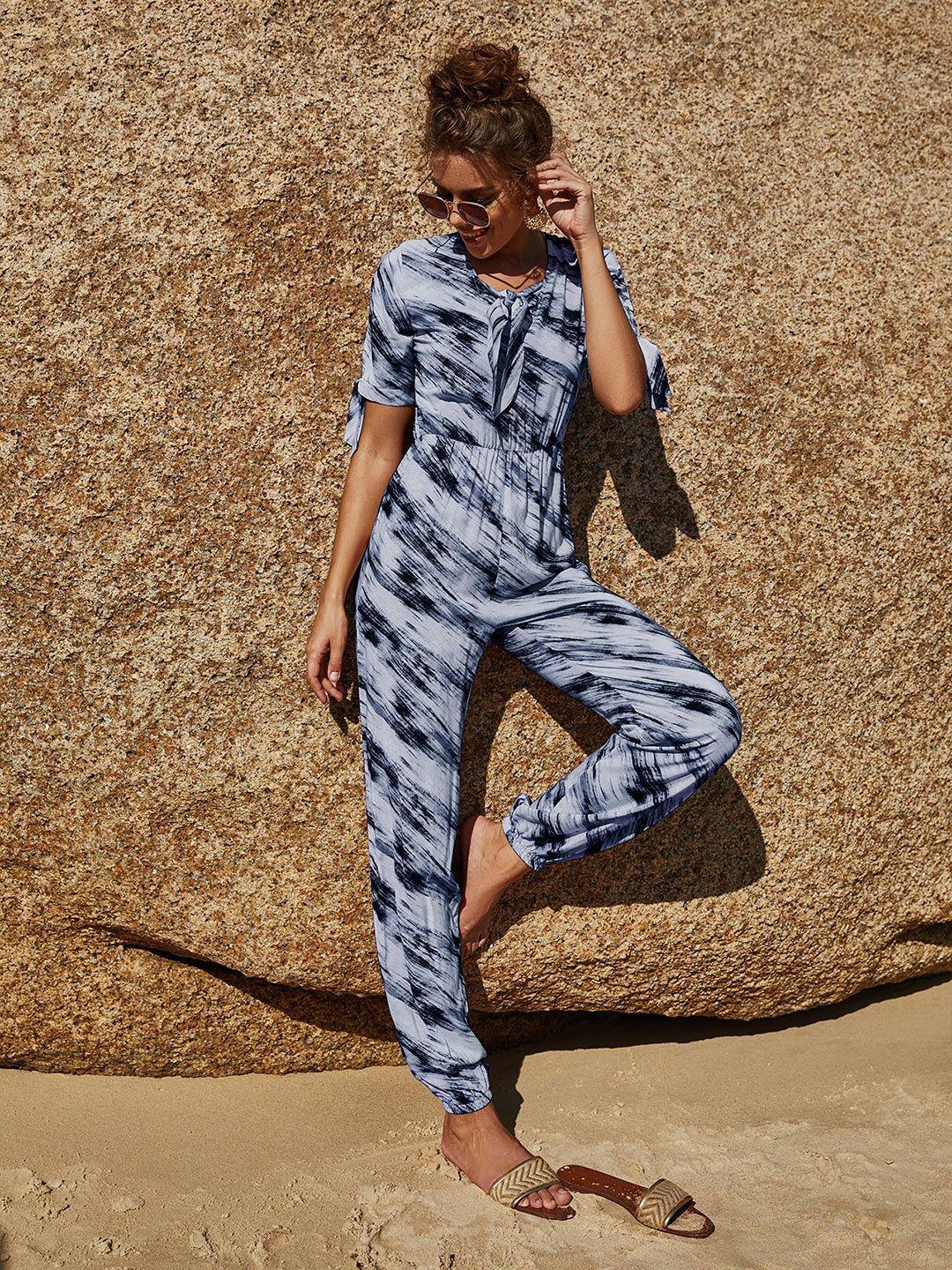 urbanic navy blue printed basic jumpsuit