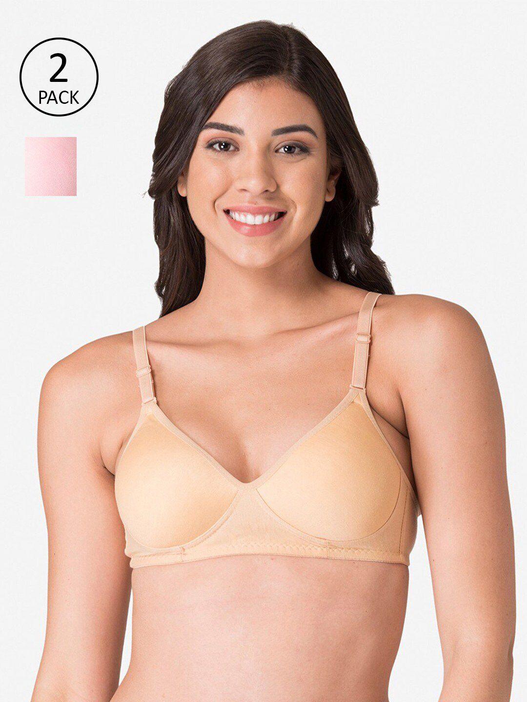 komli pack of 2 beige & pink t-shirt bra - lightly padded