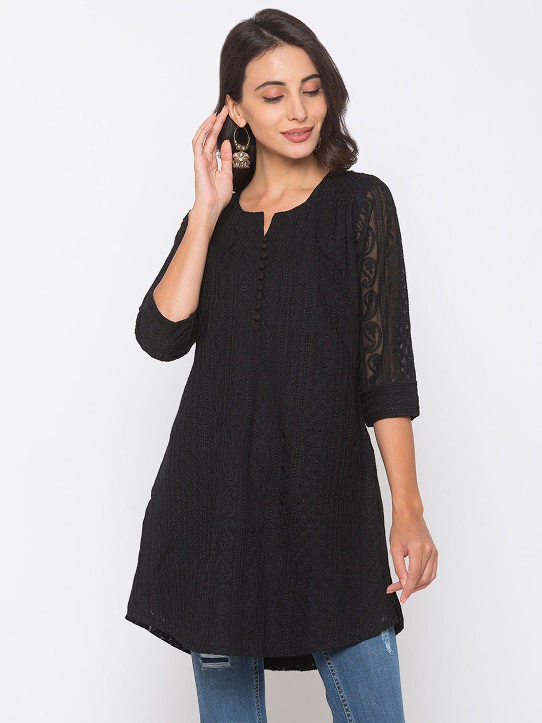 zola black chikankari embroidered lightweight lucknowi chikankari tunic