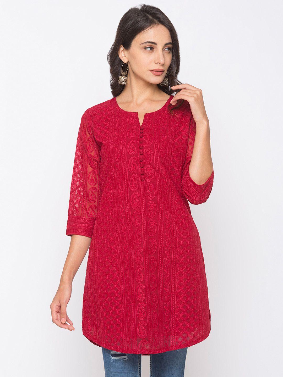 zola maroon chikankari embroidered tunic