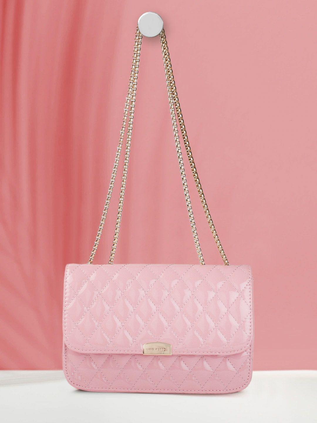 lino perros women peach-coloured quilted structured shoulder bag