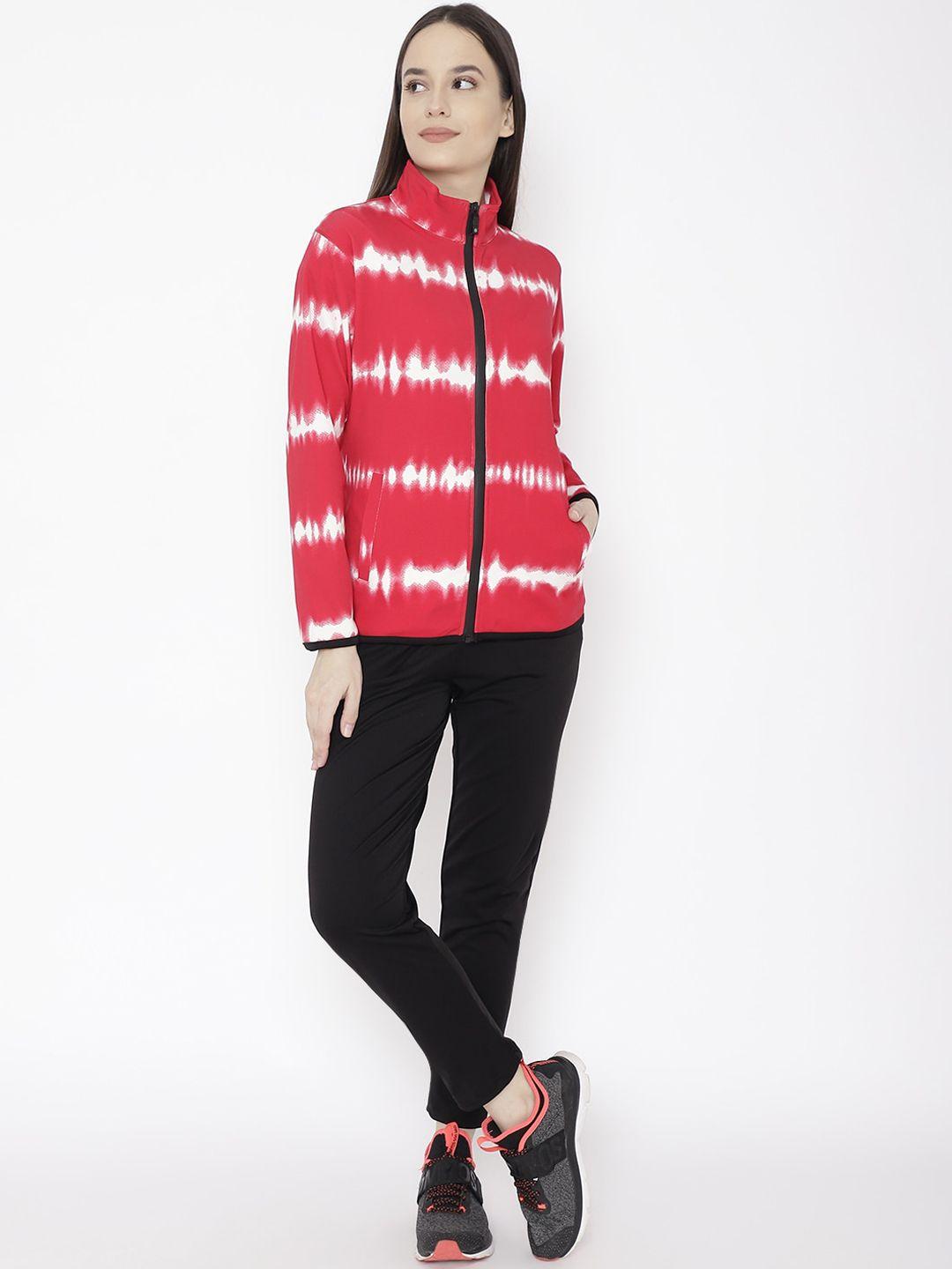 chkokko women red & black printed sports tracksuit