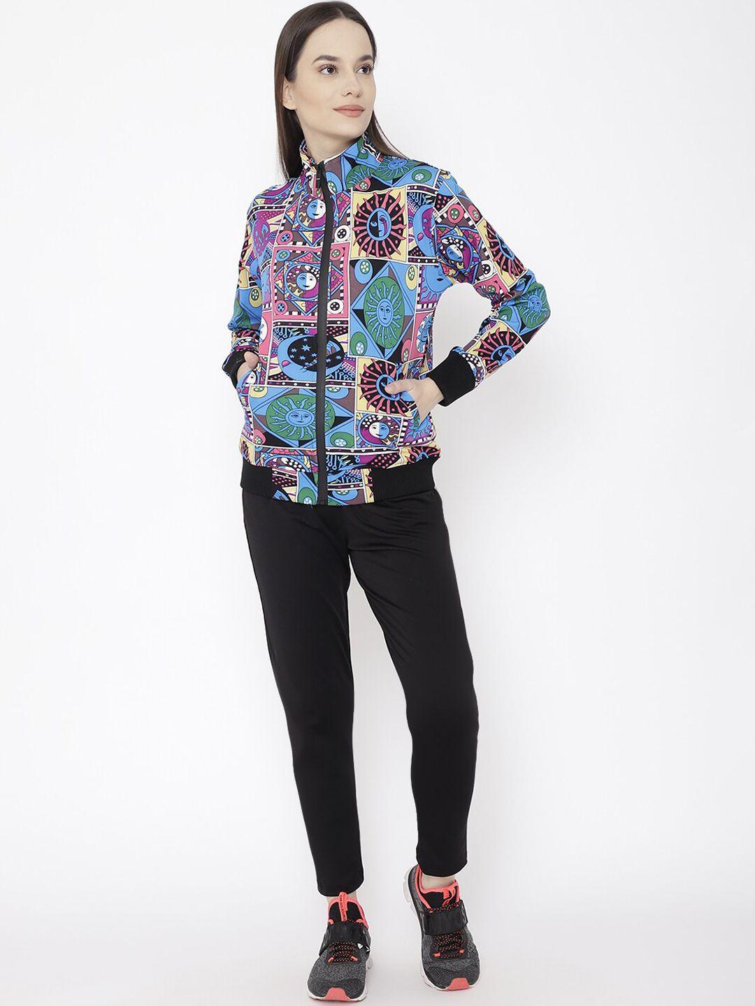 chkokko women blue & black printed tracksuit