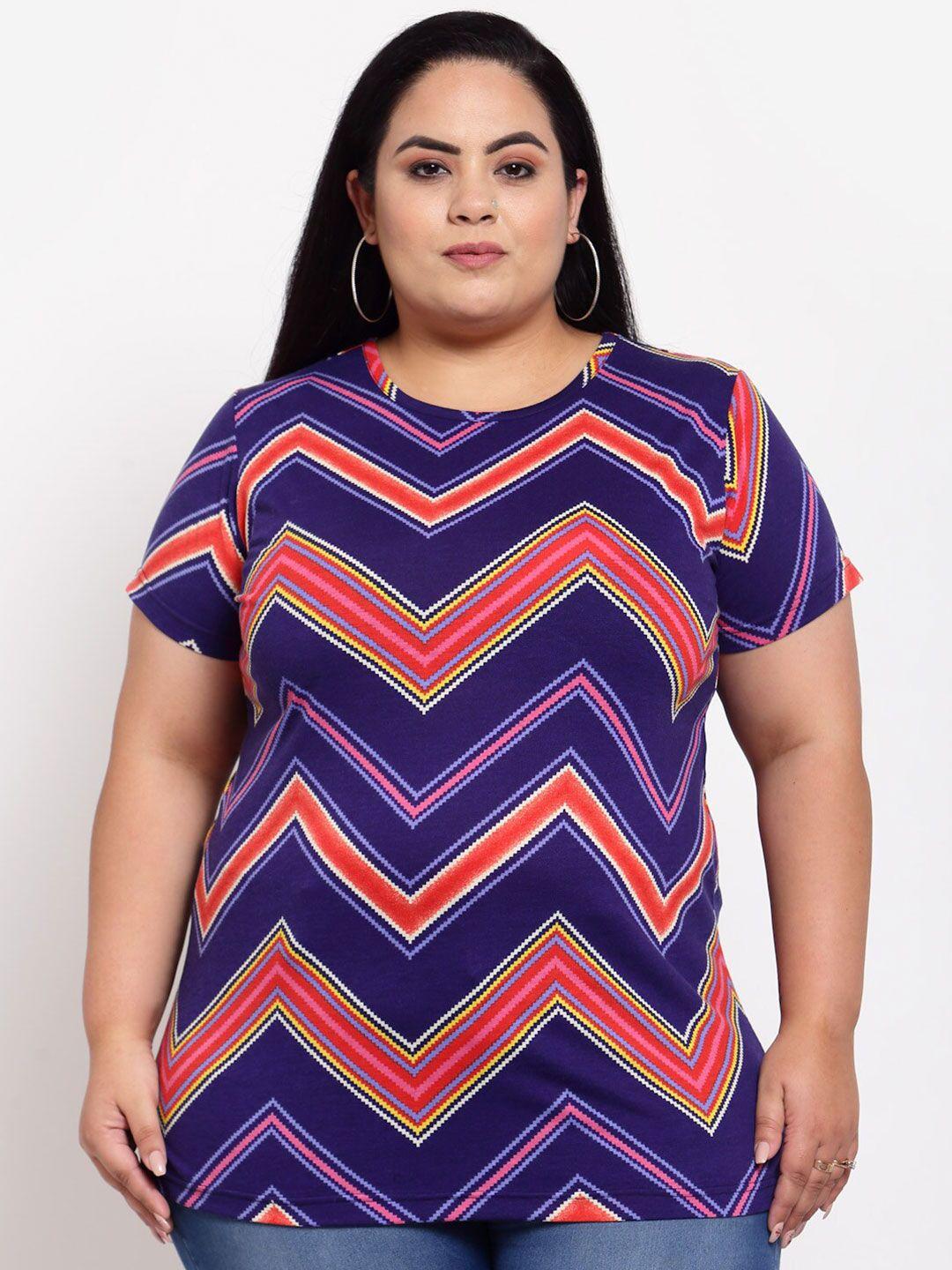 pluss women plus size purple & pink printed cotton t-shirt