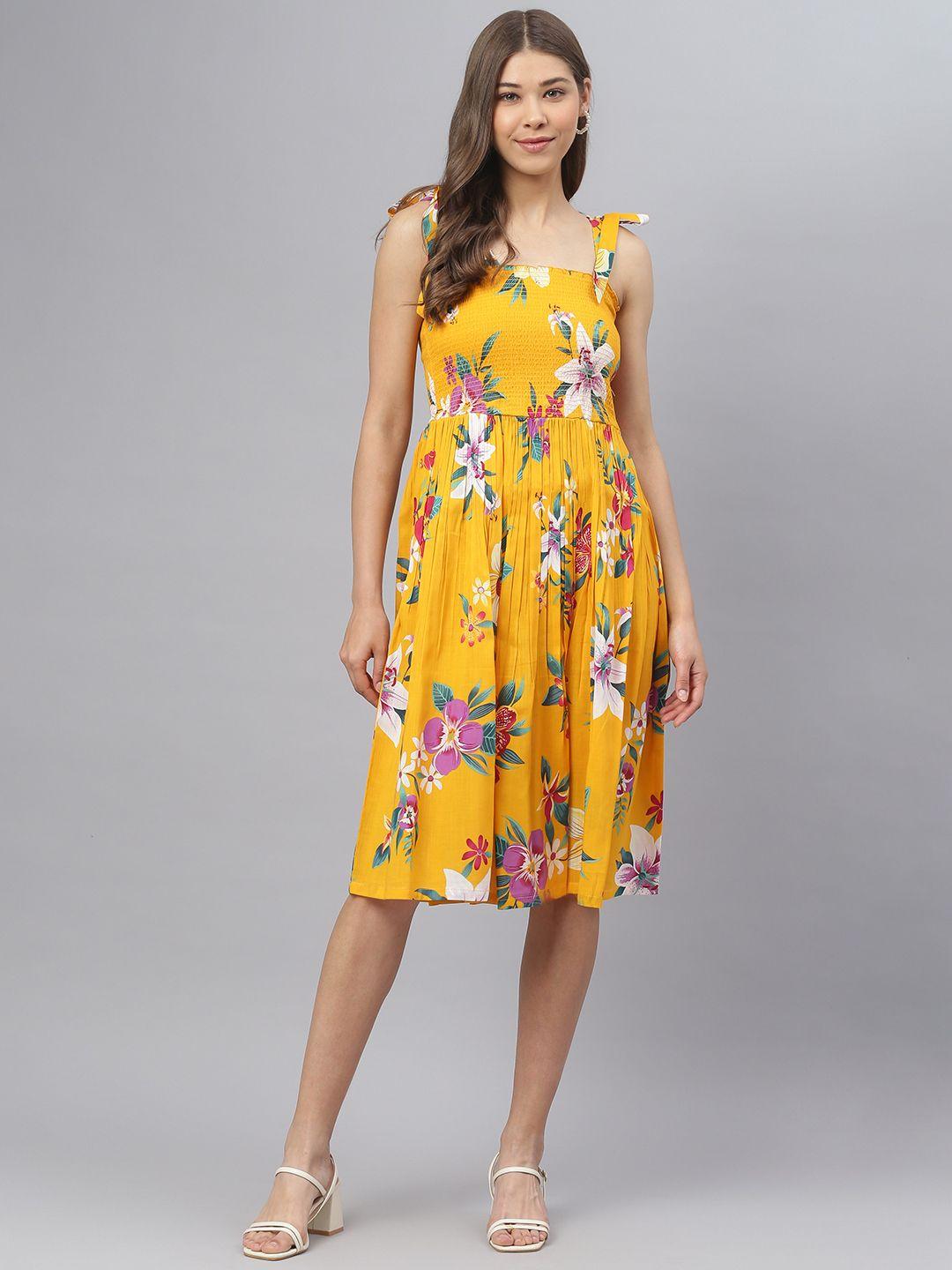 deebaco yellow floral smocking dress