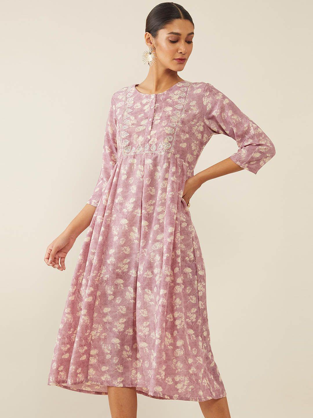 soch purple floral a-line dress