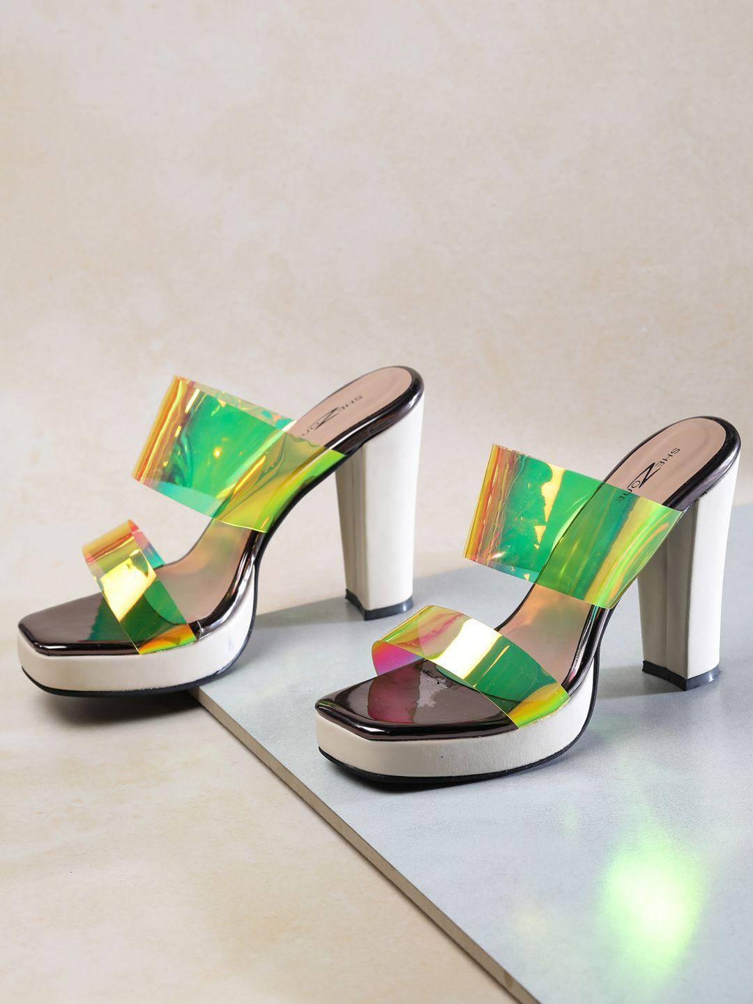 shezone fluorescent green solid block sandals