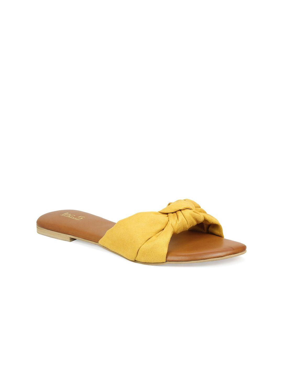 inc 5 women mustard and brown open toe flats with bow detail