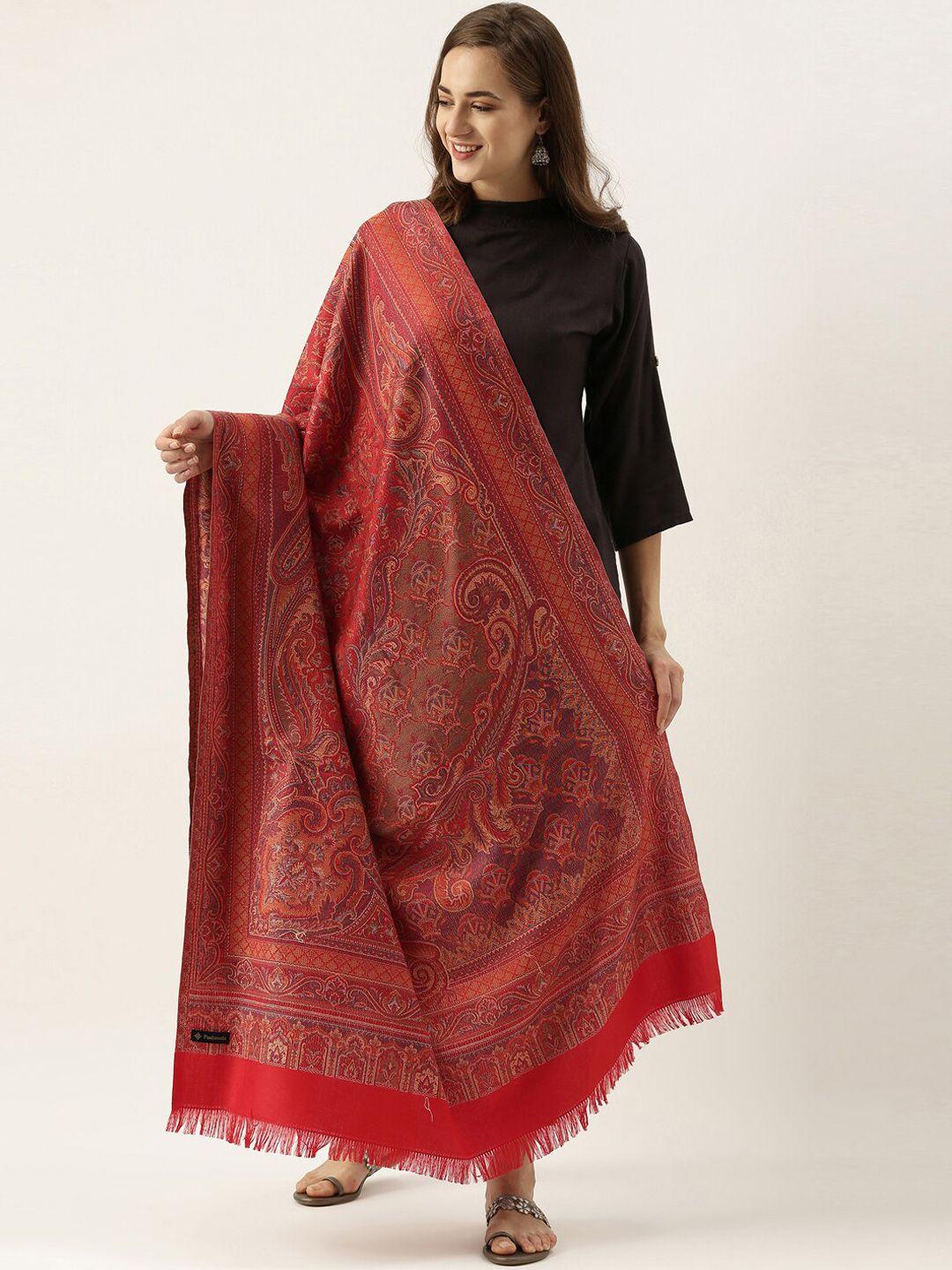 pashmoda women red woven design jamawar shawl