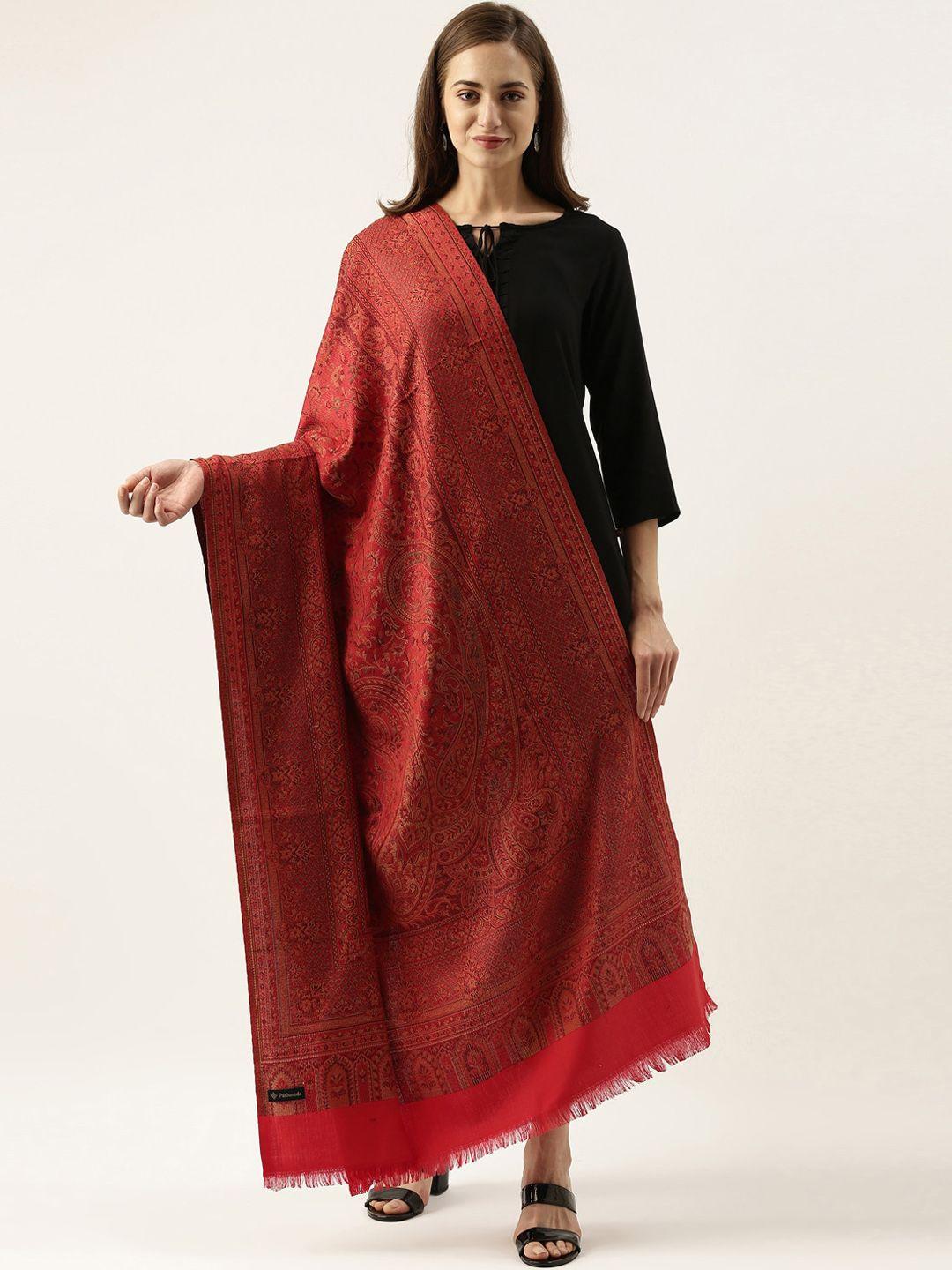 pashmoda women maroon woven design jamawar shawl