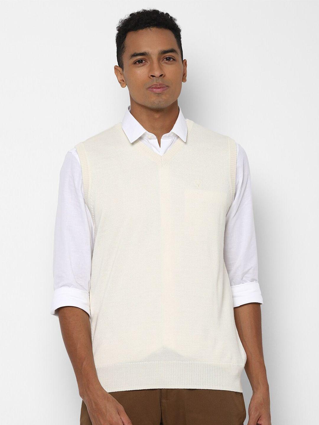 allen solly men cream-coloured solid acrylic sweater vest