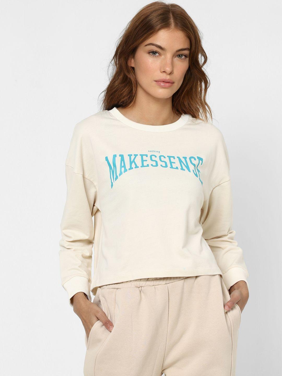 only women cream-coloured printed cotton sweatshirt