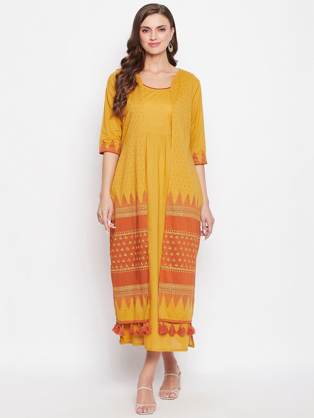 bitterlime women mustard yellow ethnic motifs thread work kurta