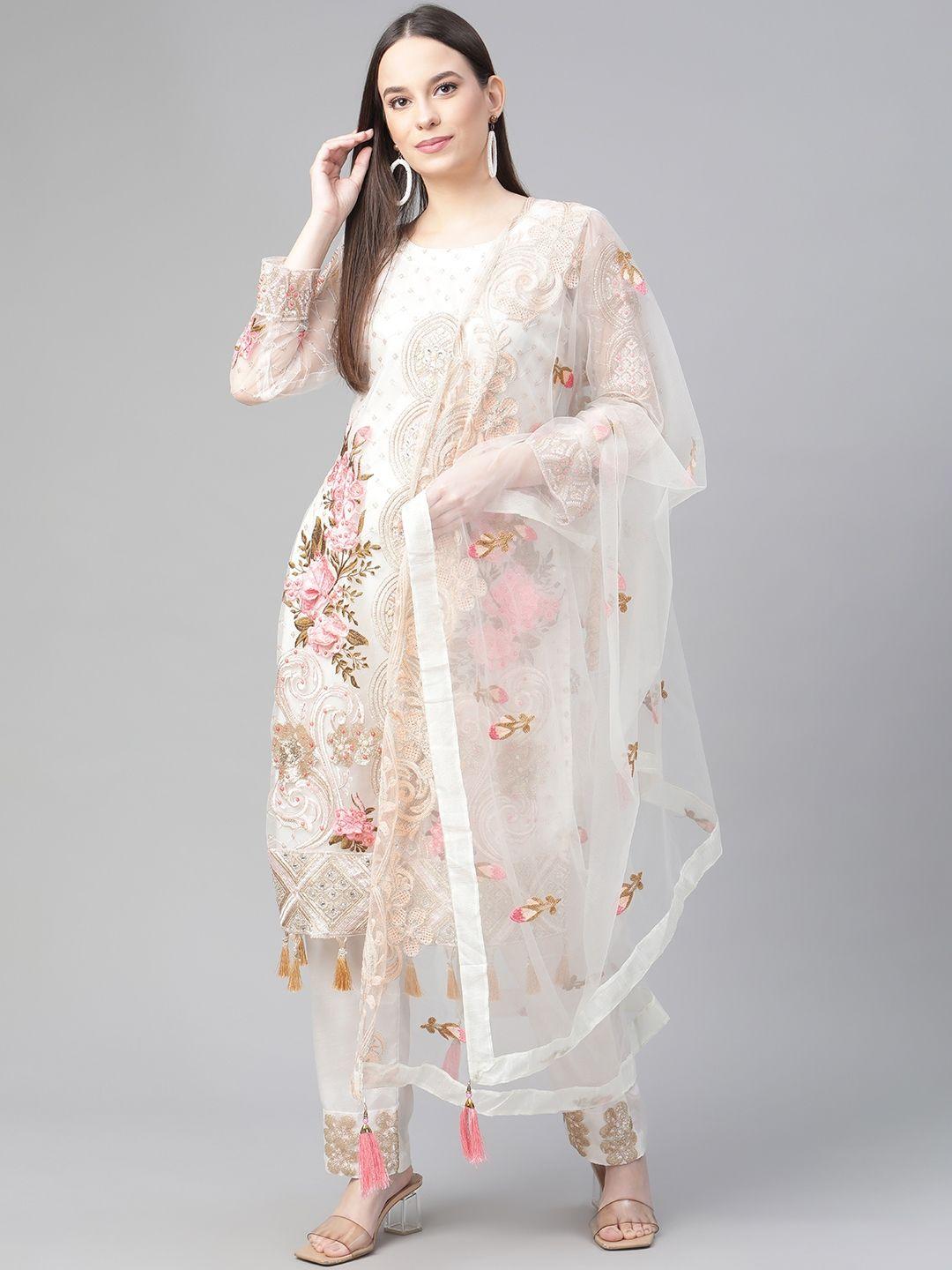 readiprint fashions white embroidered unstitched dress material