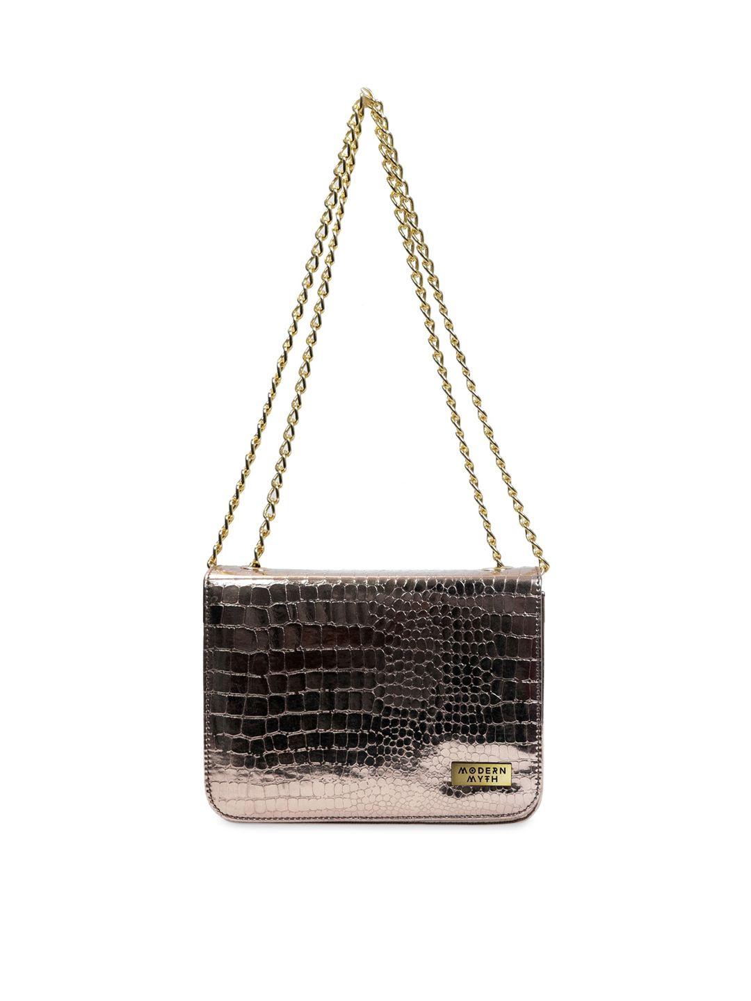 modern myth gold-toned crocodile textured pu structured sling bag