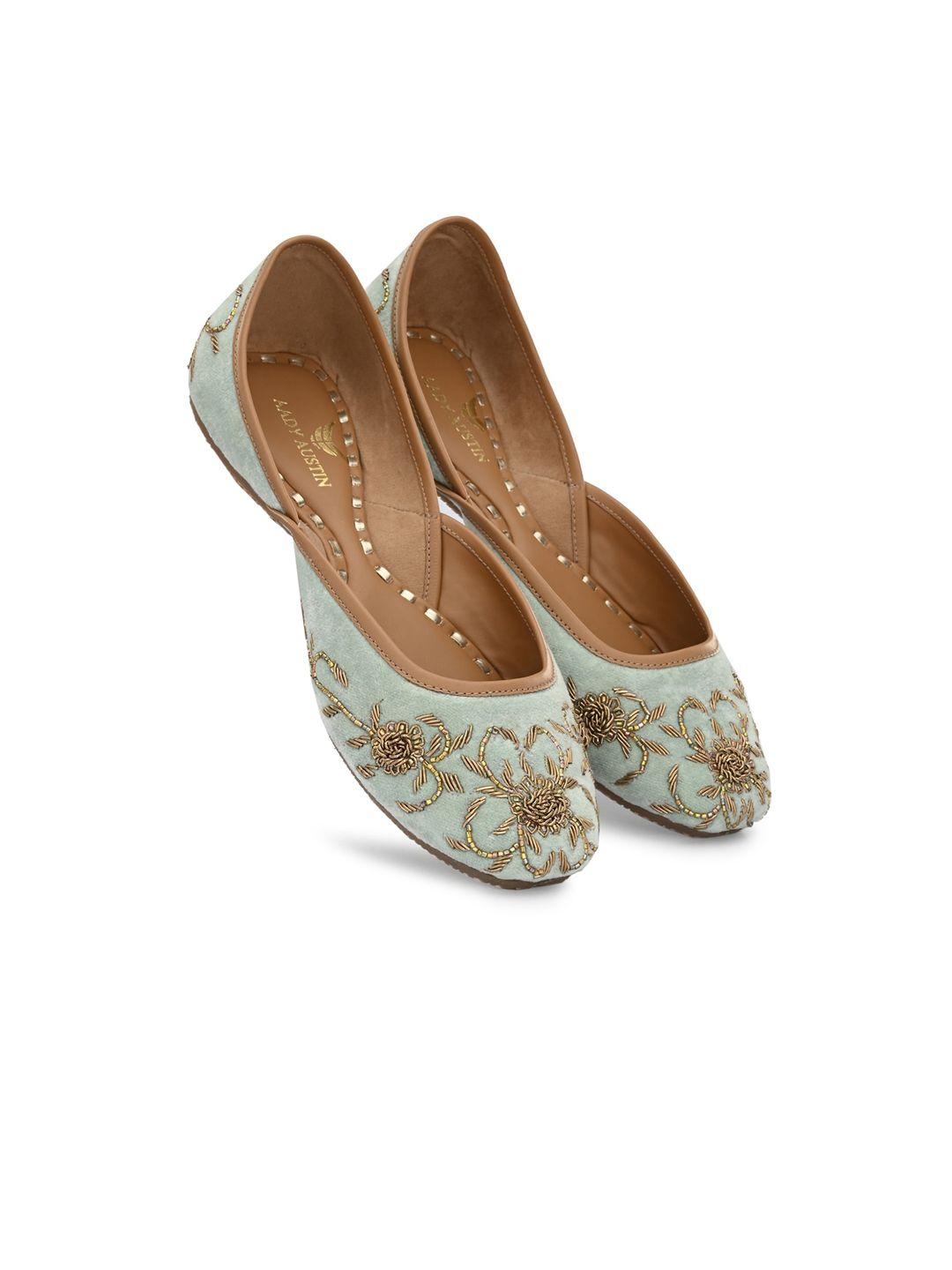 aady austin women green embellished mojaris