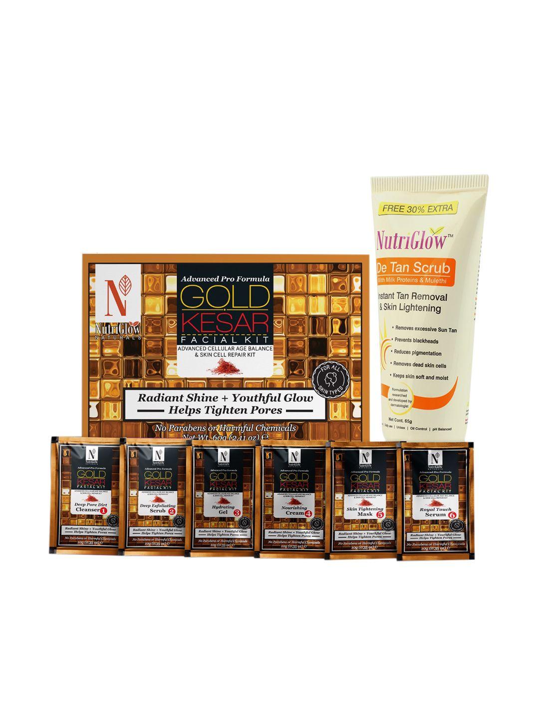 nutriglow naturals gold kesar facial kit (60gm) and de tan scrub (65gm)