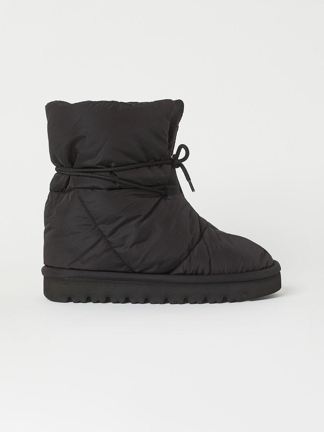 h&m women black solid mid-top ankle-laced nylon boots