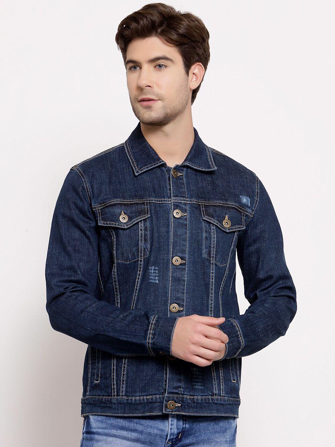 style quotient men blue washed denim jacket