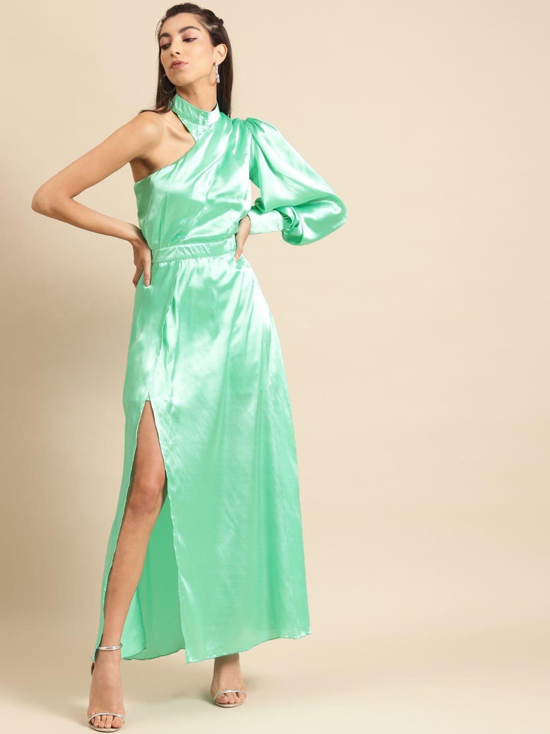 dodo & moa green satin maxi dress