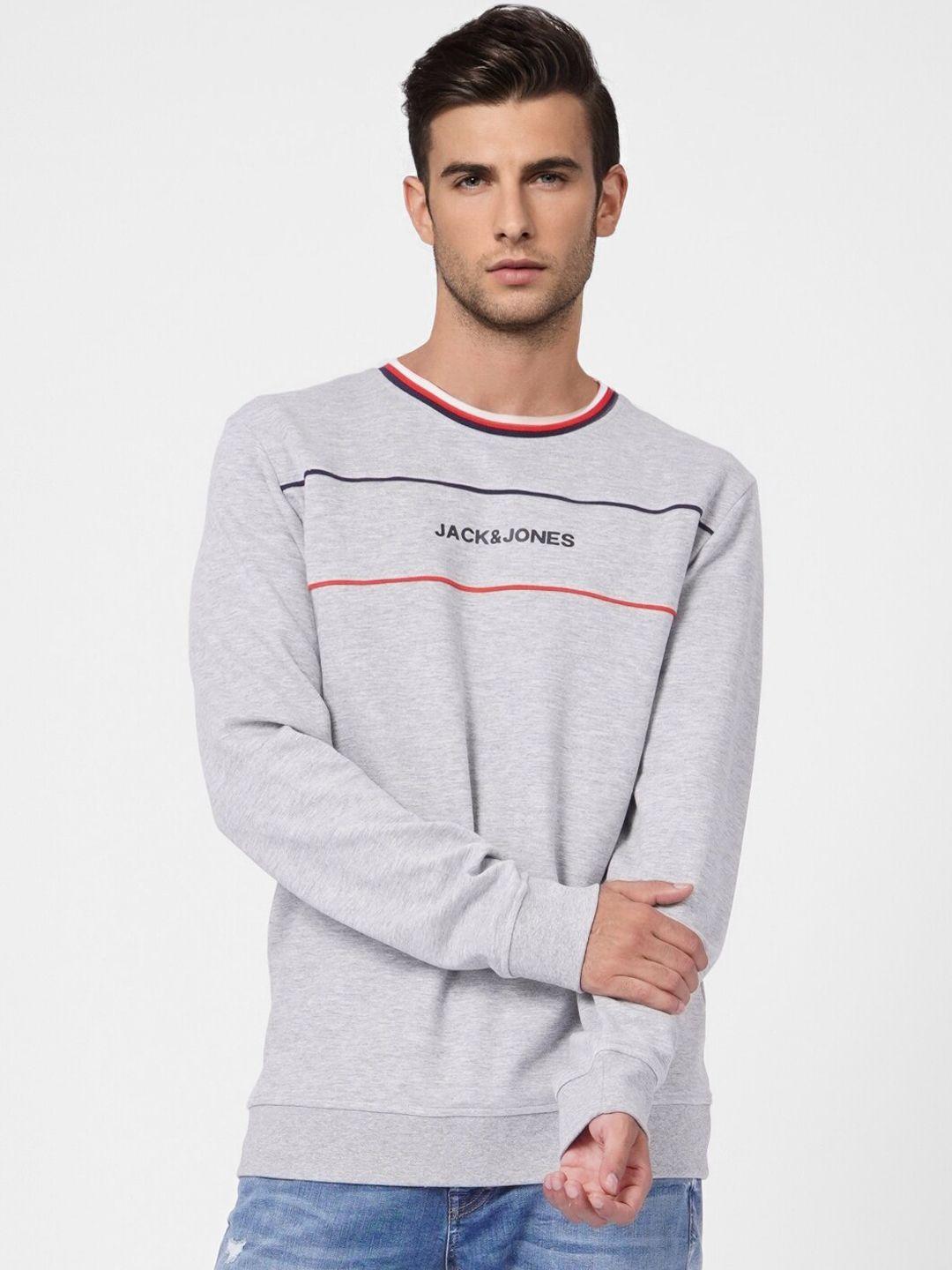 jack & jones men grey printed sweatshirt