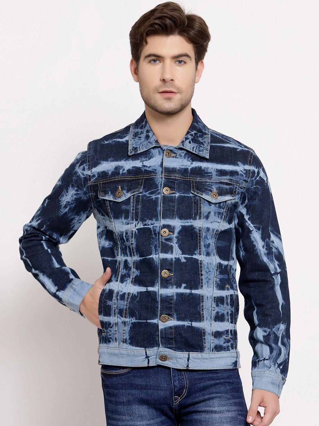 style quotient men blue washed checked denim jacket