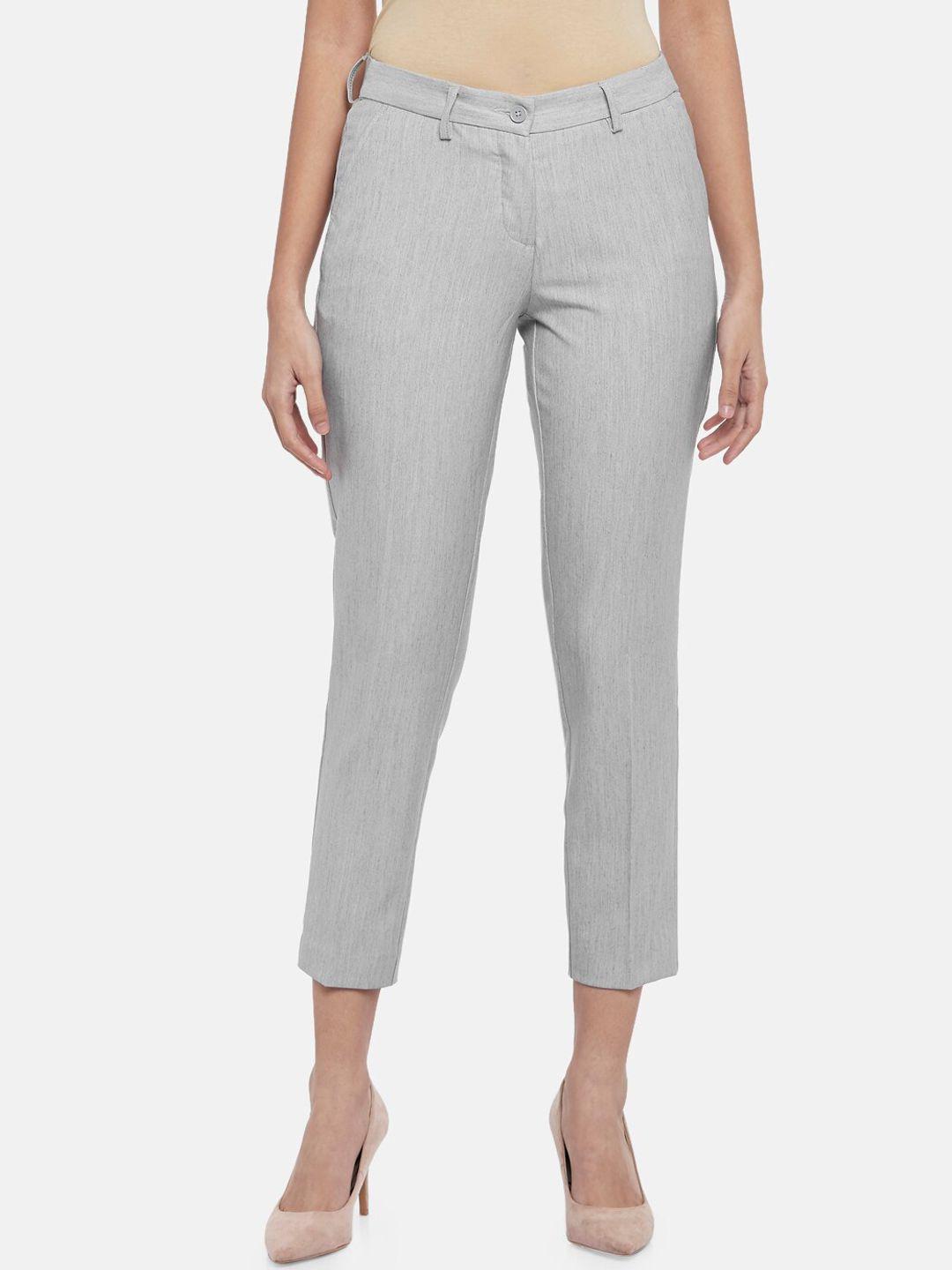 annabelle by pantaloons women grey striped trousers